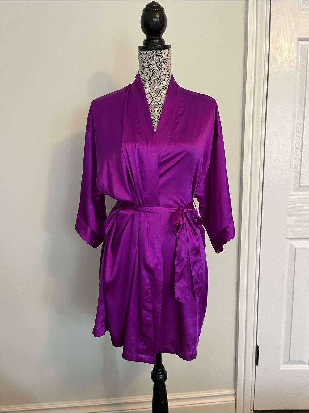 Victoria's Secret Satin Purple Kimono Robe with Tie